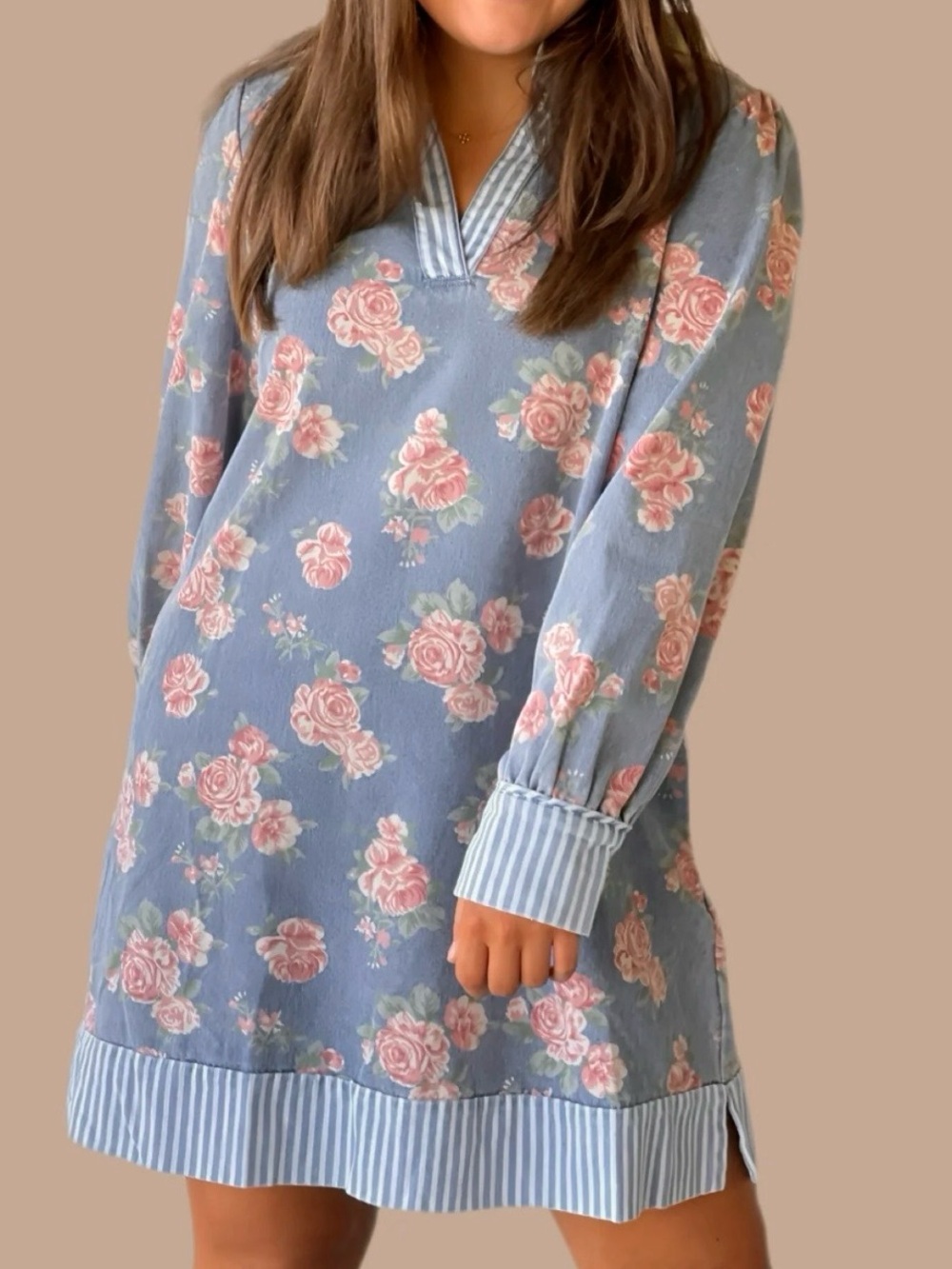 Jodifl washed denim REFINED FLORAL DENIM DRESS